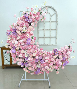 Arche florale en métal Blue Moon, décoration de fond de mariage artificielle en roses pour Noël, remise de diplôme, fleurs de souffle de bébé, lune - Product Image 3