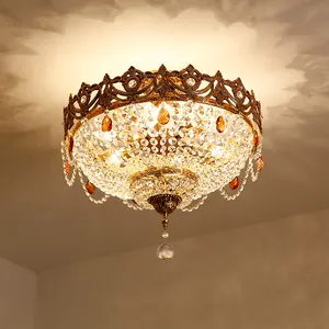 Jewellerytop classic antique brass crown home lamp turkish ceiling lamps k9 crystal ceiling light