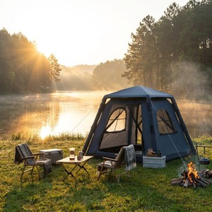 Tente de camping imperméable en tissu Oxford double couche pour 4-5 personnes, trois saisons, une chambre, montage manuel, type étendu - Product Image 1