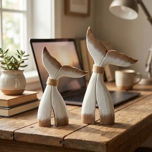 Juego de Adornos de Cola de Ballena de Madera, Estilo Mediterráneo Azul y Blanco, Decoración de Escritorio para el Hogar u Oficina, Forma Irregular, Paquete de Varias Piezas - Product Image 3