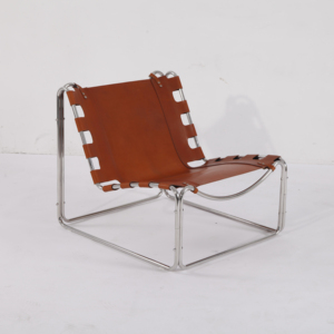 <span class=keywords><strong>Fauteuil</strong></span> lounge Fabio Lenci en cuir marron selle, design Pascal Mourgue, mobilier rétro moderne des années 1970 - Product Image 1