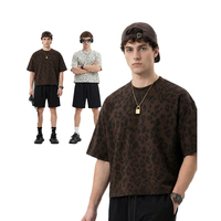 T-shirt personnalisé avec logo, imprimé léopard, 240g, coupe vintage BOXY, col rond, tee-shirt surdimensionné en coton, streetwear pour hommes, fabricant de t-shirts