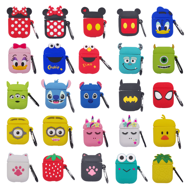 Cute 3D Cartoon Silicone Case for Apple Airpods Soft Earphone Bag for Airpods 2 Wireless Earbuds Shockproof Cover with Keychain