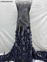 Tissu en dentelle de tulle brodé de fleurs 3D en strass et perles pour mariée, applique de luxe en maille perlée avec sequins