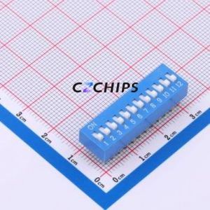 DS-12-B-T DIP Switch Through hole Component (THT),P=2.54mm Switch Flat Toggle, Raised Type Single Pole Single Throw 12 2.54mm - Product Image 1