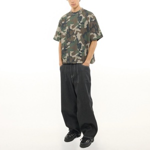 Camouflage T-SHIRT OEM 100% Heavyweight Cotton Knitted 350gsm Pre-shrunk Animal Print Boxy Oversized Fit T-Shirt Men <strong>Turtleneck</strong> - Product Image 3