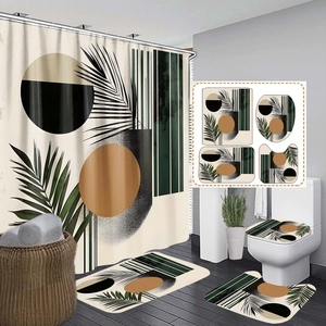 Moderno Set di 4 pezzi Anti-Slip stampato digitale fiore in PVC ganci impermeabili in poliestere hotel <span class=keywords><strong>tenda</strong></span> da doccia biancheria da bagno stuoie - Product Image 4