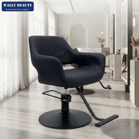 Fauteuil de Barbier Noir Moderne Hydraulique avec Dossier Ouvert et Repose-Pieds Confortable en T pour Salon de Coiffure