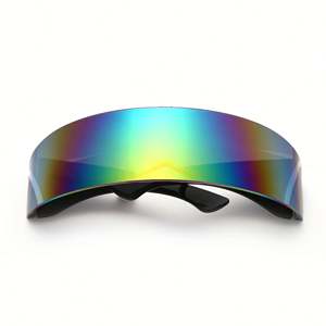 Lunettes de soleil futuristes unisexes en gros, style cyberpunk, monture enveloppante argentée effet miroir - Product Image 5