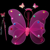 Ailes scintillantes petite fille décoration arrière enfants Led clignotant jouets merveilleux baguette magique fleur fée ensemble