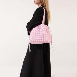 Crochet <b>Small</b> Polyester Tote <b>Bag</b> Button Closure Striped <b>Black</b> Bohemian Style Women's Daily Use All Seasons Handbag - Product Image 2