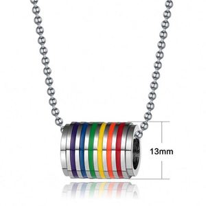 Kalung liontin silinder warna pelangi Enamel Pride perhiasan pria Gay kalung baja tahan karat pernikahan paduan seng wanita - Product Image 2