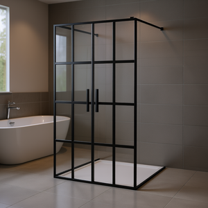 Mampara de Ducha de Vidrio Templado Transparente de 55.1x76.8 Pulgadas con Marco y Bisagras, Diseño Minimalista - Product Image 2