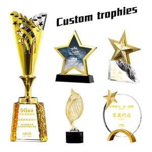 High Quality Gold Crystal Metal Award Plaques Custom Souvenir Trophies Cups Technique Plated Model Quality Supplied by Suppliers