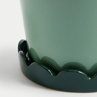 Pot de fleurs en céramique vert moderne avec plateau, pot à succulentes, décoration intérieure et extérieure, jardin, maison, rond, fait main