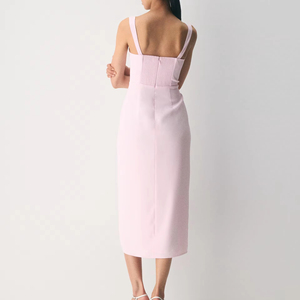 Vestido largo ajustado sin mangas de color rosa claro estilo años 90 con abertura en la pierna, moderno y de alta calidad para mujer - Product Image 2
