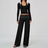 Ensemble de yoga 2 pièces pour femme : haut à manches longues color block coupe ajustée et pantalon large taille haute – Tenue de sport et d'entraînement – Vente en gros