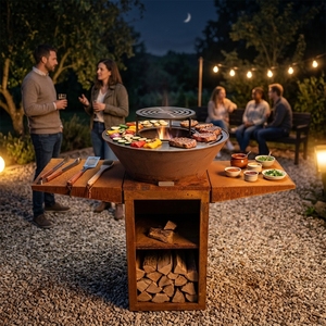 Vente <span class=keywords><strong>en</strong></span> gros de nouveaux produits : Plancha multifonctionnelle <span class=keywords><strong>3</strong></span>-<span class=keywords><strong>en</strong></span>-<span class=keywords><strong>1</strong></span> <span class=keywords><strong>en</strong></span> acier Corten pour terrasse, foyer bio à granulés avec barbecue intégré - Product Image 1