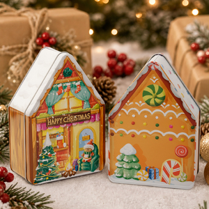 Boîte de rangement pour biscuits et bonbons en métal sur le thème de la petite maison de Noël, du <span class=keywords><strong>pain</strong></span> <span class=keywords><strong>d</strong></span>'épices et du bonhomme de neige, boîte de <span class=keywords><strong>d</strong></span>écoration de cadeau festif - Product Image 2