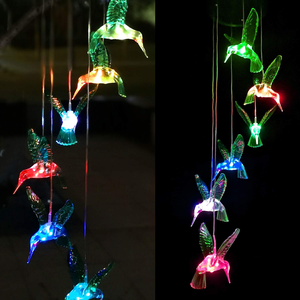 Carillon solaire à LED en forme de colibri, changeant de couleur, étanche, six carillons à vent en forme de colibri pour la décoration de la maison, des fêtes, du jardin, cadeau - Product Image 4