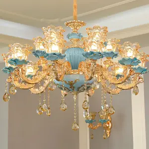 European living room chandelier luxury atmospheric lighting ceramic crystal lamp