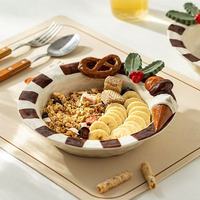 Bols à dessert en relief, assiettes à fruits, assiettes à dîner en céramique, bols à flocons d'avoine, assiettes à salade, bols à yaourt haut de gamme pour le petit-déjeuner
