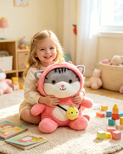 Peluche de <span class=keywords><strong>Gato</strong></span> Tabby con Capucha, <span class=keywords><strong>Gato</strong></span> <span class=keywords><strong>Gris</strong></span> Rayado con Bolso Bandolera de Limón, Muñeco de Peluche, Almohada para Dormir para Niños, Decoración para el Hogar <span class=keywords><strong>y</strong></span> Sofá - Product Image 5