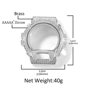 Boîtier de luxe en moissanite pour <span class=keywords><strong>Casio</strong></span> DW-6900, en laiton massif, avec lunette entièrement sertie de diamants, passe le testeur de diamants, protection de <span class=keywords><strong>montre</strong></span> dorée style « Iced Out » - Product Image 6