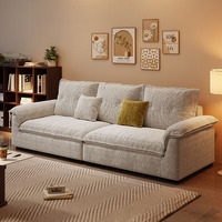 Canapé 3 places beige bouclé, canapé à assise profonde en mousse, canapé en tissu minimaliste avec structure en bois pour salon, appartement, décoration intérieure