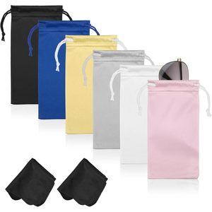 Étui à lunettes rectangulaire en microfibre Hoiny, 6 pièces, étui souple à cordon pour lunettes de soleil, 2 chiffons de nettoyage, unisexe adulte, 6-8,9 pouces - Product Image 1