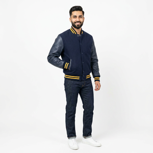 Veste universitaire d'hiver de qualité supérieure, style Letterman, col montant, motif lettres sur l'épaule, durable, élégante, à capuche, fabriquée au Pakistan - Product Image 1