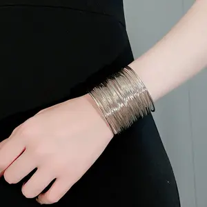 Luxury Multi layer Lines Open Bangles Femme Personalized Fashion Geometric Gold Bangles for Women Girls