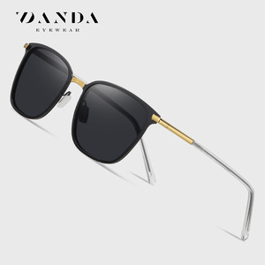 Danda Lunettes de soleil carrées pour hommes UV400, verres polarisés TAC, vision nocturne, protection solaire pour la conduite, monture argentée P0864 - Product Image 1