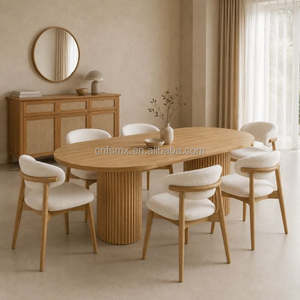 <span class=keywords><strong>Tavolo</strong></span> da Pranzo di Lusso in Legno Allungabile da Rotondo a Ovale con Base a Colonna Scanalata, Set di Mobili da <span class=keywords><strong>Cucina</strong></span> Moderni <span class=keywords><strong>e</strong></span> Minimalisti con <span class=keywords><strong>4</strong></span> <span class=keywords><strong>Sedie</strong></span>, 6 Posti - Product Image 3