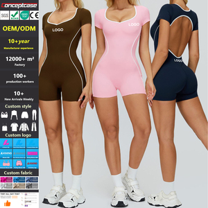 Maßgeschneidertes Yoga-Outfit mit Stoff, Farbe und Logo: Kurzer, Enger Rückenfreier Bodysuit für Damen, Fitnessstudio, Workout, Laufen und Yoga - Product Image 1