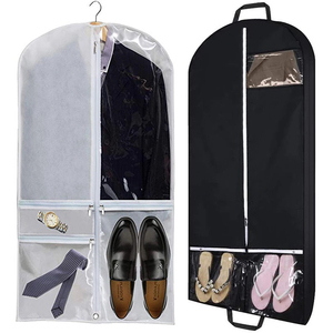 Black Travel <strong>Garment</strong> <strong>Bag</strong> with Accessories Zipper Pocket <strong>Breathable</strong> Suit <strong>Garment</strong> Dust Cover for Shirts Suits Tuxedos Dresses Coat - Product Image 2