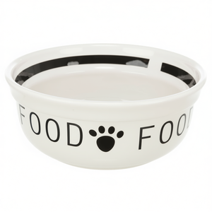 Tazón de cerámica para comida de mascotas de 2.6 L, blanco con diseño de huellas negras para perros y gatos - Product Image 2