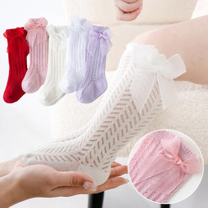 2025 printemps été nouvelle maille respirant gaze <span class=keywords><strong>noeud</strong></span> princesse bébé filles bas enfants genou haut nœud chaussettes - Product Image 5