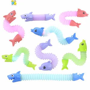 Kids mini animal key chain toy spring tubes fidget pop toys LED light up rainbow sensory tubes toy