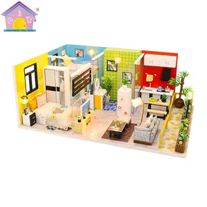 Heißes Modell Spielzeug Diy Holz Mini Puppenhaus Kinder Real Zoom Modell Diy Kit Luxus Mini Puppenhaus