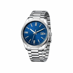 Reloj de Cuarzo para Hombre, Caja de 40 mm, Bisel Estriado, Esfera con Efecto Rayos de Sol, Visualización de Fecha, Correa de Acero Inoxidable, Resistente al Agua, Estilo Casual de Negocios - Product Image 4