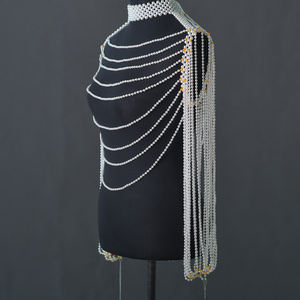 YouLaPan VG67 <span class=keywords><strong>Bolero</strong></span> de Moda con Cadena de Perlas para <span class=keywords><strong>Mujer</strong></span>, Capa con Mangas y Cuello Redondo, Cárdigan de Perlas, Accesorios para Vestido de Fiesta, Chal de Boda - Product Image 2