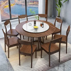 Solid Wood Dining Table And Chair Set Round Household Large Round Table With Turntable Mesas Y Sillas Para Restaurante