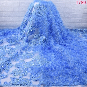 Tissu <span class=keywords><strong>Brocart</strong></span> nouveau tissu de dentelle française africaine avec plume moelleuse nigérian Net dentelle broderie <span class=keywords><strong>Jacquard</strong></span> tissu pour robe 1789 - Product Image 6