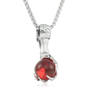 Pendentif Crâne Squelette avec Pierre Rouge, Collier en Acier Inoxydable, Bijoux de Mode Style Punk pour Femme 280733 - Product Image 2