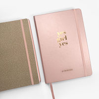 Carnet de notes A5 personnalisé de haute qualité avec couverture en cuir noir rose avec bord de page doré rose et bande élastique boîte-cadeau