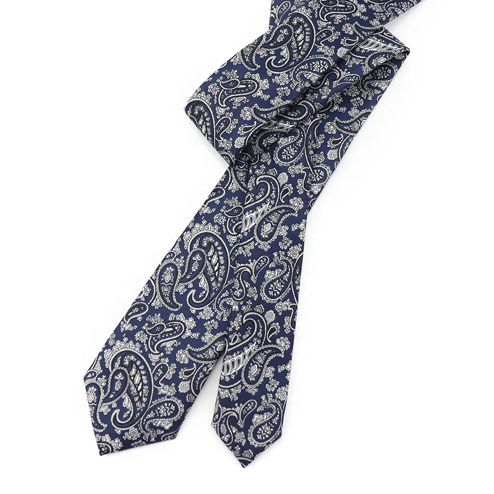 XINLI Custom Logo Vintage Floral Pattern Classic Blue Polyester Necktie Printed Paisley Ties Men