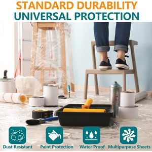 Plastico Drop Cloth 9x12 Feet 0.5MIL <b>Waterproof</b> <b>Paint</b> Protect 6 Pack - Product Image 5