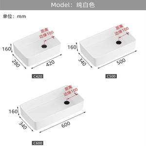 Vasque rectangulaire en céramique pour comptoir avec trou de trop-plein, montage de robinet monotrou, résistante à l'eau, pour salle de bain - Product Image 3