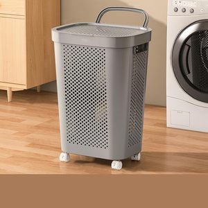Home Supplies <b>Large</b> Dirty Clothing <b>Basket</b> Plastic Rolling Laundry Hamper With Underwear <b>Basket</b> Handle Wheels - Product Image 4
